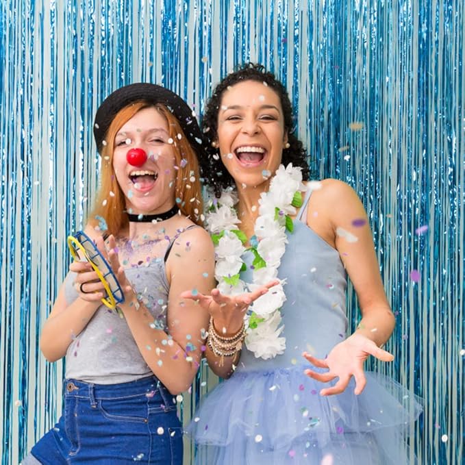 10 Pack Foil Curtain Backdrop Blue Metallic Tinsel Foil Fringe Curtains Photo Booth Props for Birthday Wedding Engagement Baby Shower Bachelorette Christmas Holiday Celebration Party Decorations
