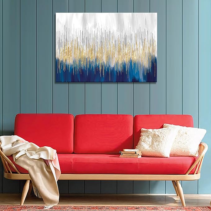 XXMWallArt FC3181 Abstract Wall Art Gold and Blue Canvas painting Artwork Painting Print for Living Room Bedroom Kitchen Home and Office Wall Decor