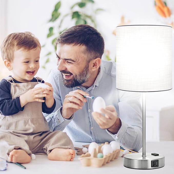 ๐ฎ๐ฌ๐ฎ๐ฏ ๐ก๐๐ช Set of 2 Touch White Table Lamps with 2 USB Ports & AC Outlet, 3-Way Dimmable Bedside Nightstand Lamps for Bedroom Living Room Nursery , 800 Lumens 5000K Daylight Bulbs Included
