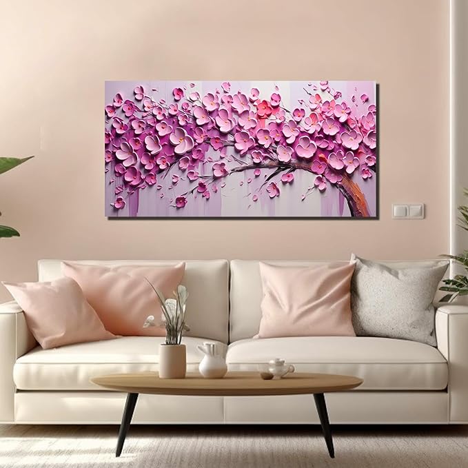 Zoyotago Pink Tree of Life Wall Art for Living Room Flower Picture for Bedroom Office Girls' Room Decor Modern Artwork Canvas Prints 24"x48"