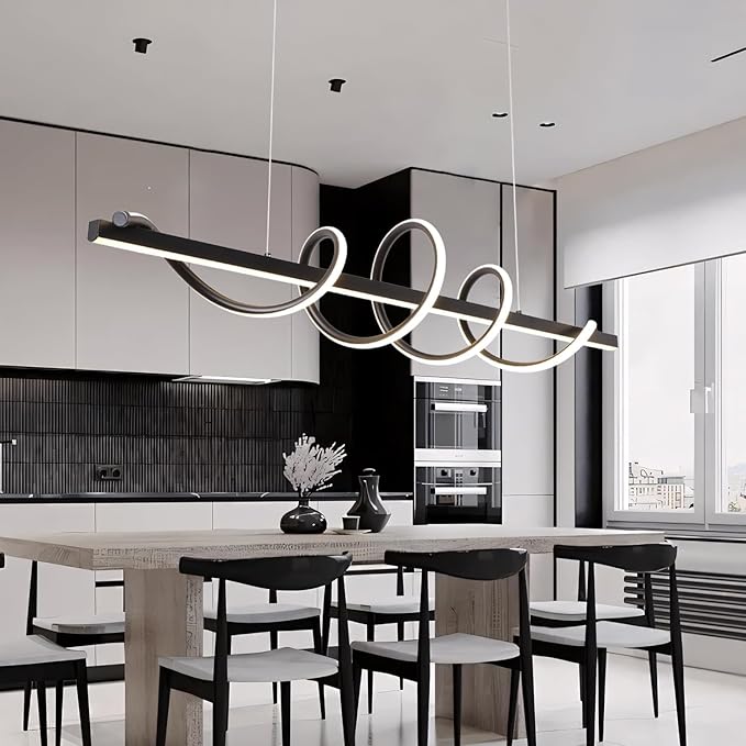 Modern Chandelier for Kithcen Island Lighting,Dimmable Black Led Pendant Light Fixture for Dining Room New Snake Twist Design