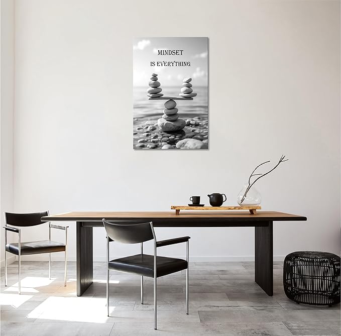 YIOZHAOFH Mindset Wall Art for Zen Office Inspirational Pictures Wall Decor Motivational Quotes Canvas Art Black and White Landscape Nature Print Poster Painting Framed for Meditation Spa Room Bedroom (20L x 30W)