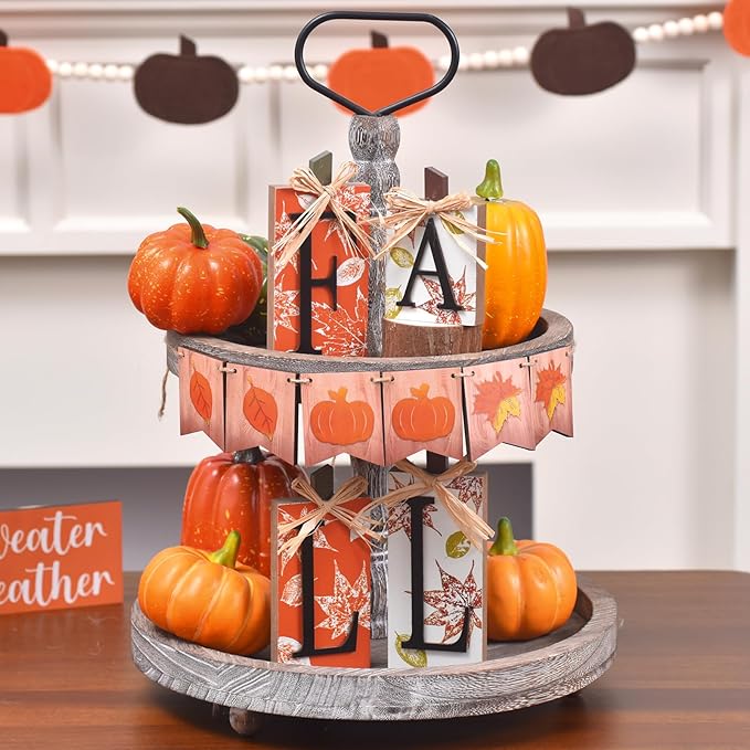 Fall Decorations for Home, 4PCS Rustic Wooden Fall Tabletop Decor Signs, Farmhouse Centerpieces for Tables, Autumn Decorations for Room Decor Thanksgiving Halloween (4pcs)