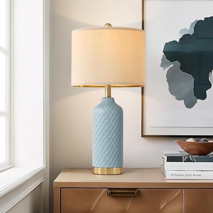 24.25" Table Lamps Modern Ceramic Blue Lamps for Living Room Farmhouse Bedside Lamps Boho Lamps for Night Stands Costal Bedroom Lamps Side Table Lamps End Table Lamps