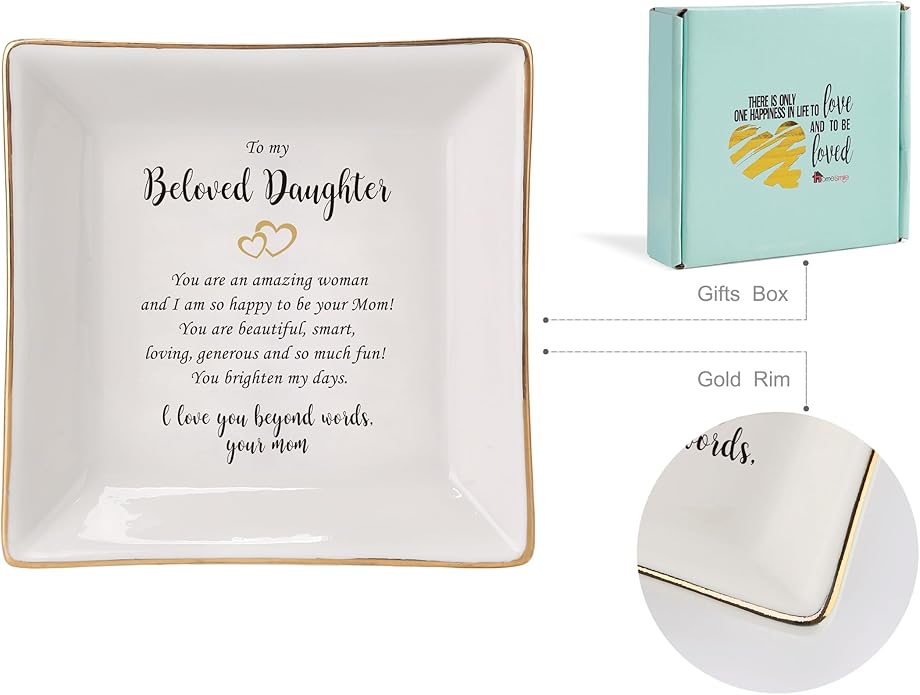 HOME SMILE Ceramic Ring Dish Jewelry Tray for Mom Sister Friends