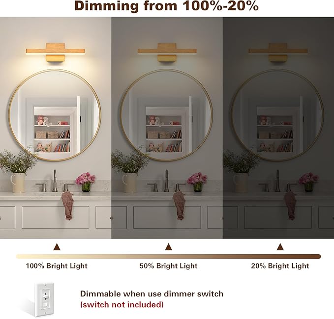 Joossnwell Vanity Light for Bathroom Light Fixtures Dimmable 5CCT Gold and Black Vanity Lights Bar Modern Bathroom Lighting Over Mirror 15.75 Inch Bath Light ETL Certificated