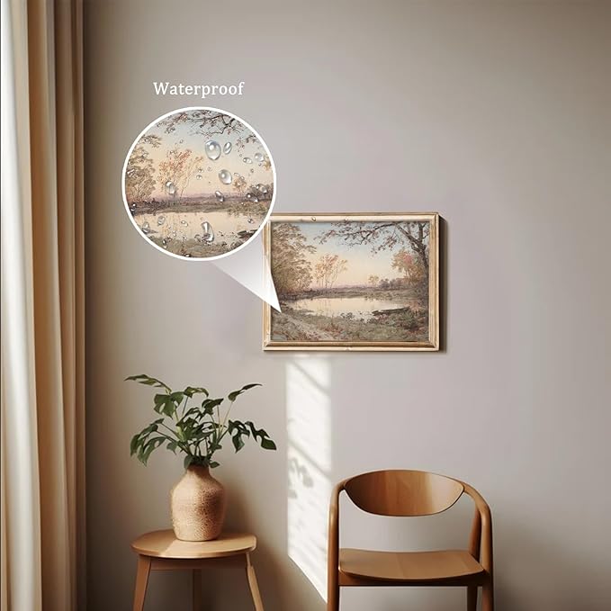 uniro Vintage Wall Art, Farmhouse Wall Decor Fall Pond Wall Painting Canvas Prints Autumn Landscape Oil Painting, Neutral French Country Wall Decor, Vintage Art Pictures for Bedroom Bathroom Kitchen Decor( 8" x 10"-UNFRAMED)