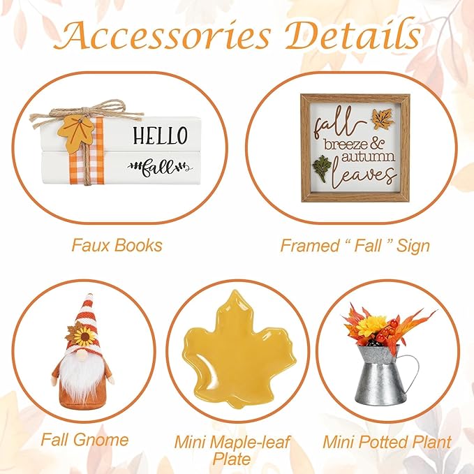 Fall Decorations for Home 8PCS Tiered Tray Decor Set, Tabletop Fall Decor for Tray Shelf Mantel Fire Place Office Desk Kitchen Thanksgiving Autumn Table Centerpieces Pumpkin Farmhouse Wood Sign