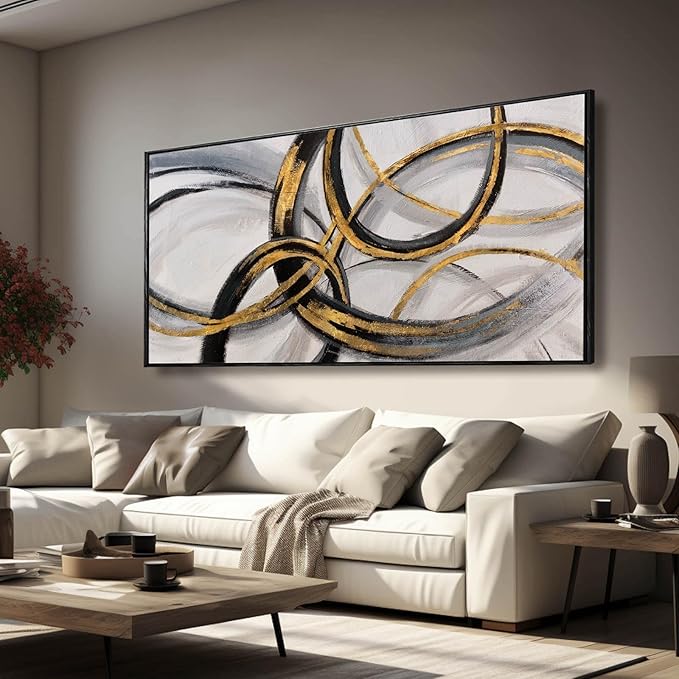 Large Framed Canvas Wall Art Gold Foil Prints Art Abstract Wall Pictures for Bedroom Dining Room Black Line Art 29"x 58" Gallery Wall Decor