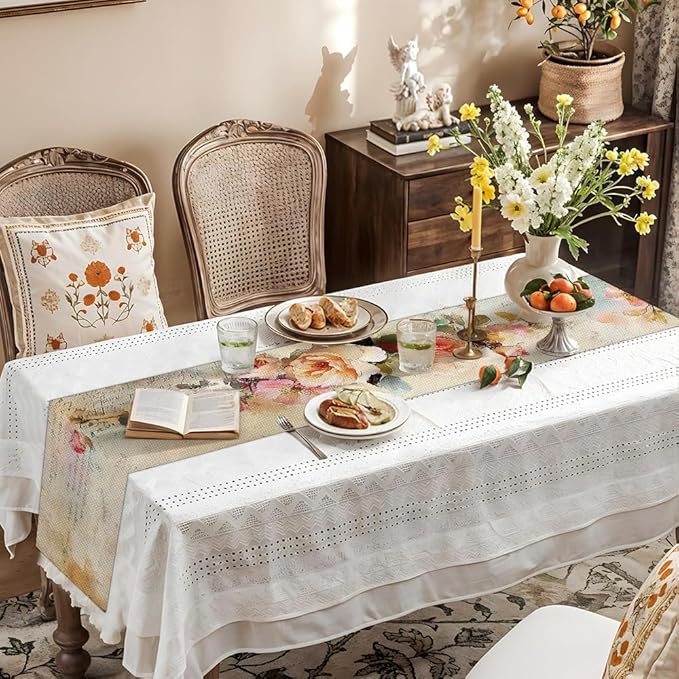 ANNA QUEEN Flowers Table Runner 13 x 72 Inch for Dining Table, Table Runner for Seasonal Autumn Kitchen Dining Table Decoration for Home Party Decor Thanksgiving Harvest