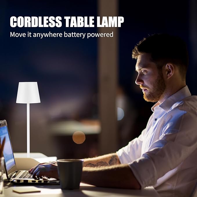 Cordless Table Lamps USB Rechargeable Lamp Simplicity Desk Lamp Built-in 4600 mAh Battery LED Battery Operated lamp with Touch Control Table lamp - Bedroom/Desk/Reading/Patio(2Pack-White)