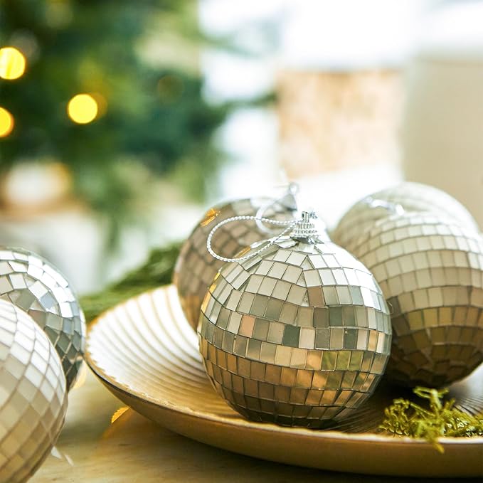 12 PCS Disco Balls Ornaments, Small Disco Balls Party Decorations, 3.15in Brown and Grey Glass Hanging Decor for Home Birthday Decoration KTV Party Decor Fall Decor Xmas Tree