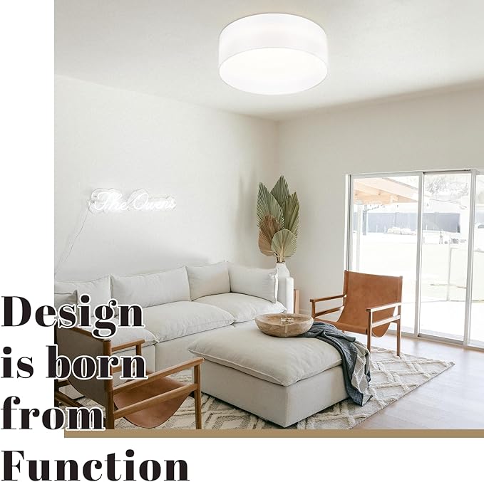 Hamilyeah Flush Mount Ceiling Light Set of 2, Drum Ceiling Light Fixtures with White Fabric Shade, 24W LED Light Fixtures Ceiling Mount 5CCT, Dimmable Close to Ceiling Light Fixtures for Bedroom