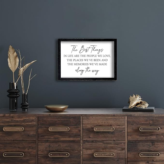 Comurdyo The Best Things in Life Sign 15.7''×11'' Framed Wood Memories Inspirational Quotes Wall Decor Vintage Farmhouse Wedding Gifts Sign Wall Art for family Home Bedroom (Black White)