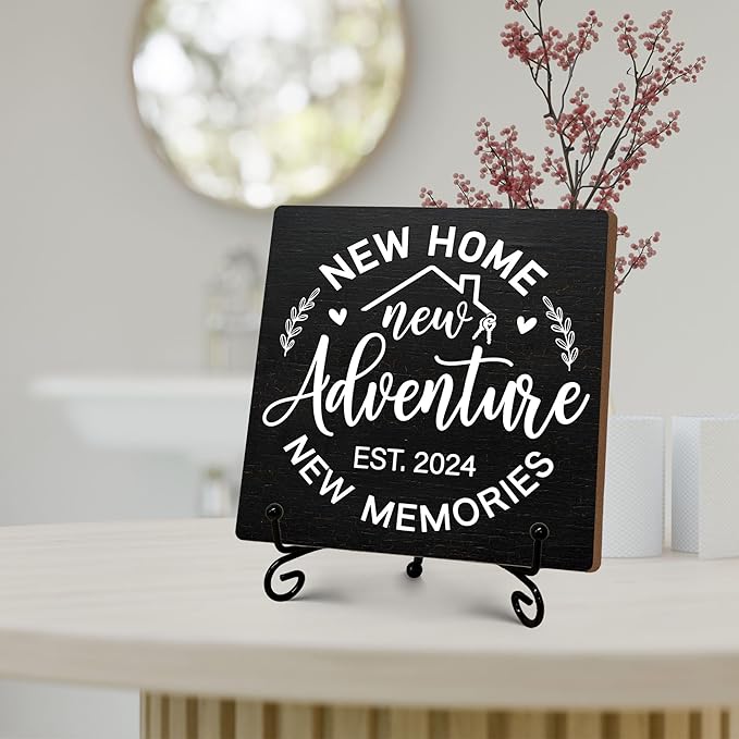 Housewarming Gifts, New Home New Adventure Memories Welcome Home Decorations, Best Gift Ideas for Family Couple, 5 x 5 Inches Living Room Bedroom Kitchen Bathroom Decor-070