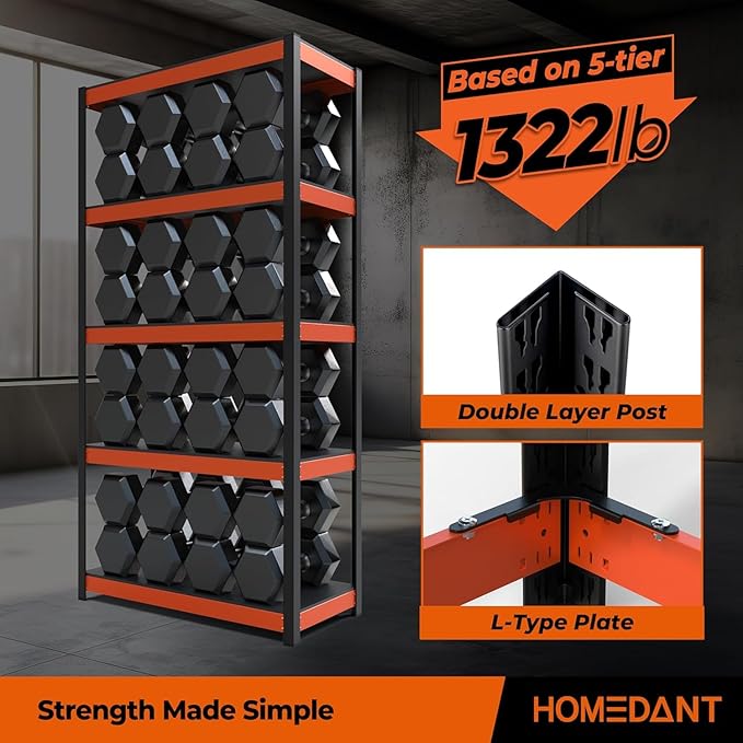 HOMEDANT House 5-Tier Orange-Black 36.2" W x 16.5" D x 71.3" H Laminated Metal Shelving Unit Adjustable Storage Utility Rack Heavy Duty Shelves Organization Shelf Kitchen Garage Pantry Closet 1Pack