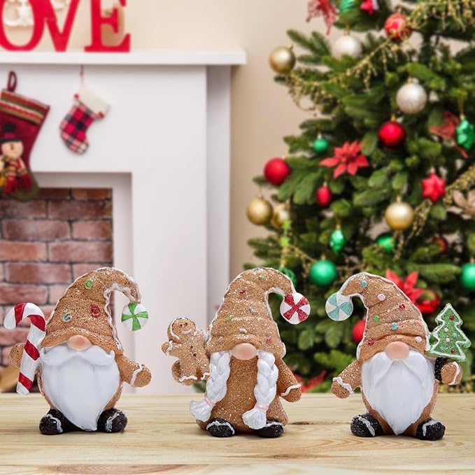 Hodao Christmas Gingerbread Gnome Decorations Set of Three-Charming Christmas Decor for Home Indoor-Festive Fun Gift (Classic Colors)
