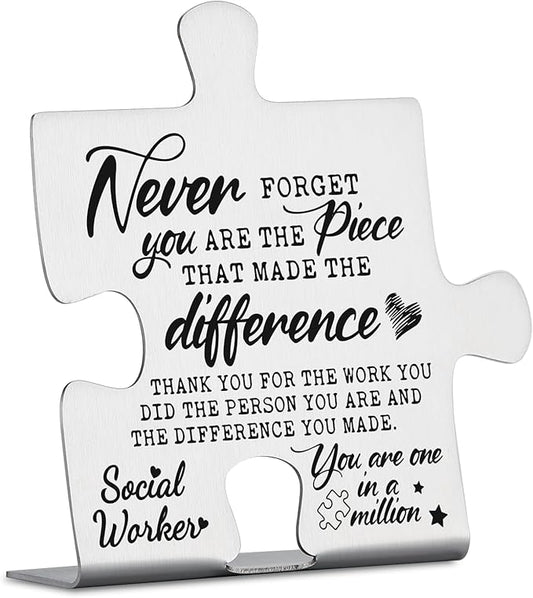 Social Worker Gifts, Thank You Appreciation Gifts for Social Workers Week Birthday Christmas Office Desk Decor Puzzle Piece Decorative Signs Plaques YCC28