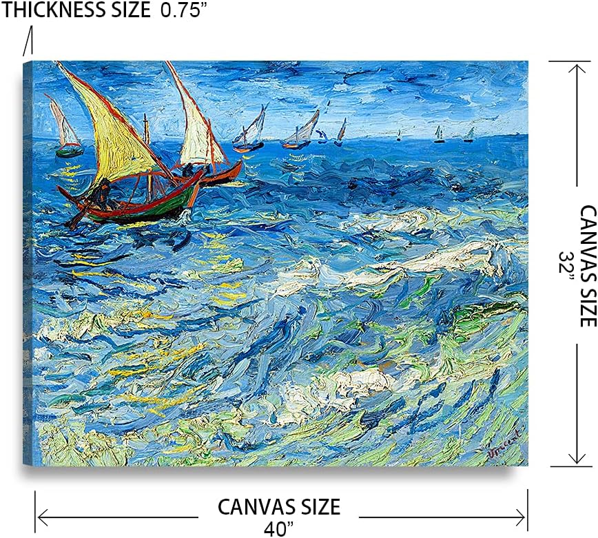 DECORARTS - Fishing Boats at Sea, Vincent Van Gogh Art Reproduction. Giclee Print on Canvas. Wall Art for Home. 40x32