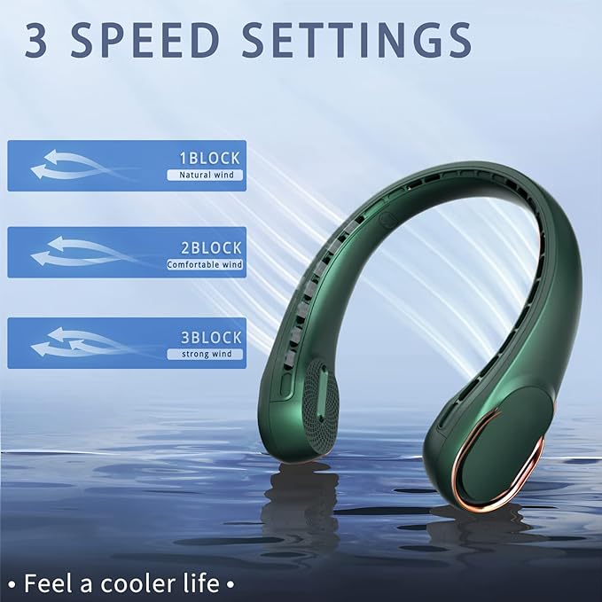 Neck Fan,Portable Bladeless Neck Fan, USB Rechargeable Personal Fan, 4000 mAh Battery Operated Wearable Fan, 3 Speeds Adjustable,Faster Cooling, Ultra Quiet, Suitable for Home, Office, Sports