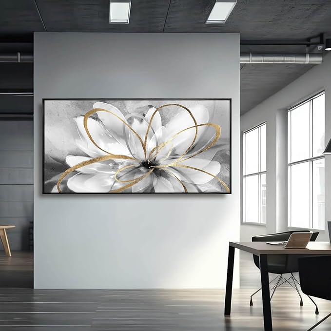 White Flowers Wall Art Canvas Wall Decor Large Floral Artwork Pictures for Living Room 24”x48” Framed Wall Picture for Women Girls Room