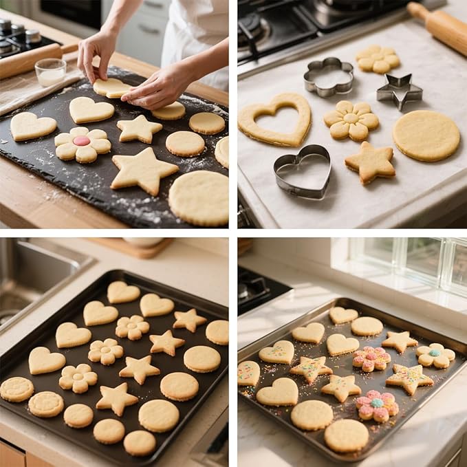 Stainless Steel Cookie Cutters Set 12Pcs - Heart, Flower, Round, Five Star Shapes - Small to Mini Size, Metal Biscuit Cutter Molds for Baking or Holiday Party Decorations