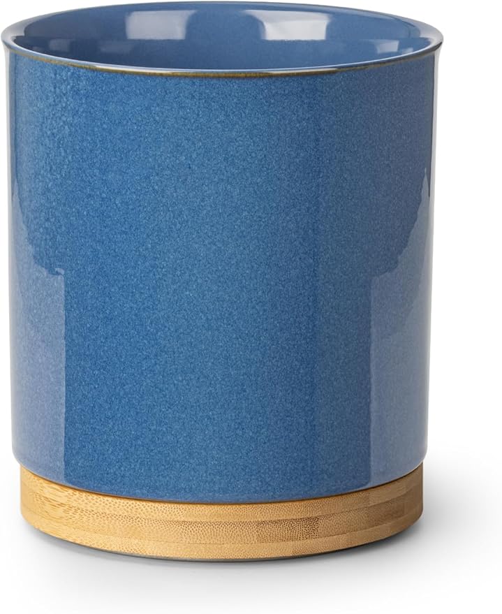 Nucookery 360°Rotating Utensil Holder, 7.2" Kitchen Utensil Crock, Ceramic Cooking Utensil Organizer with Countertop-Protection Cork Bottom for Farmhouse Kitchen Decor Christmas (Royal blue)