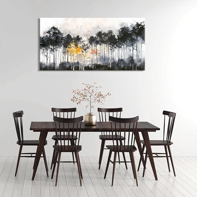 ZESTFLICKR Wall Art canvas for ink wash painting black and white trees forest traditional Chinese painting of Study office living home decoration. (20x40inch)
