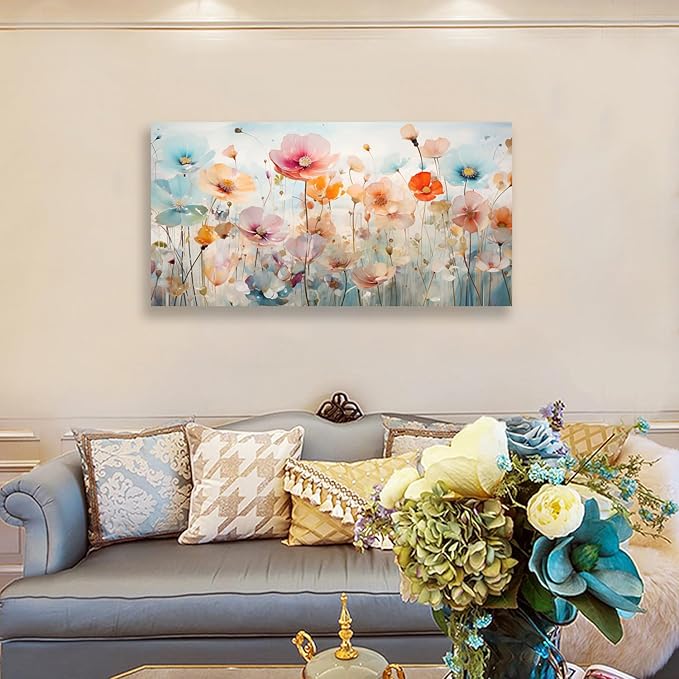 Tucai Decor Floral Canvas Wall Art Colorful Poppies Flower Painting on Canvas Artwork for Living Room Bedroom Decor 40W x 20H inches