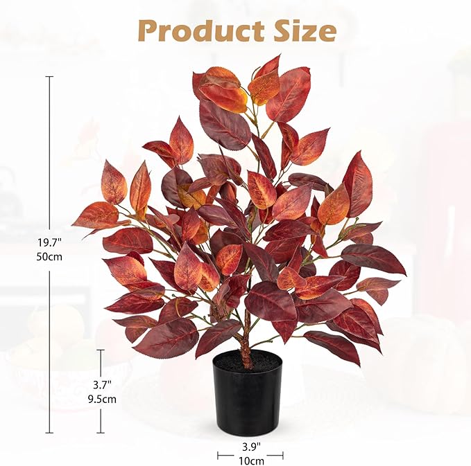 Briful 19.7" Fake Fall Tree in Black Pot, Autumn Small Artificial Elm Leaf Tree Faux Plants Indoor for Home Office Room Tabletop Mantel Thanksgiving Decor