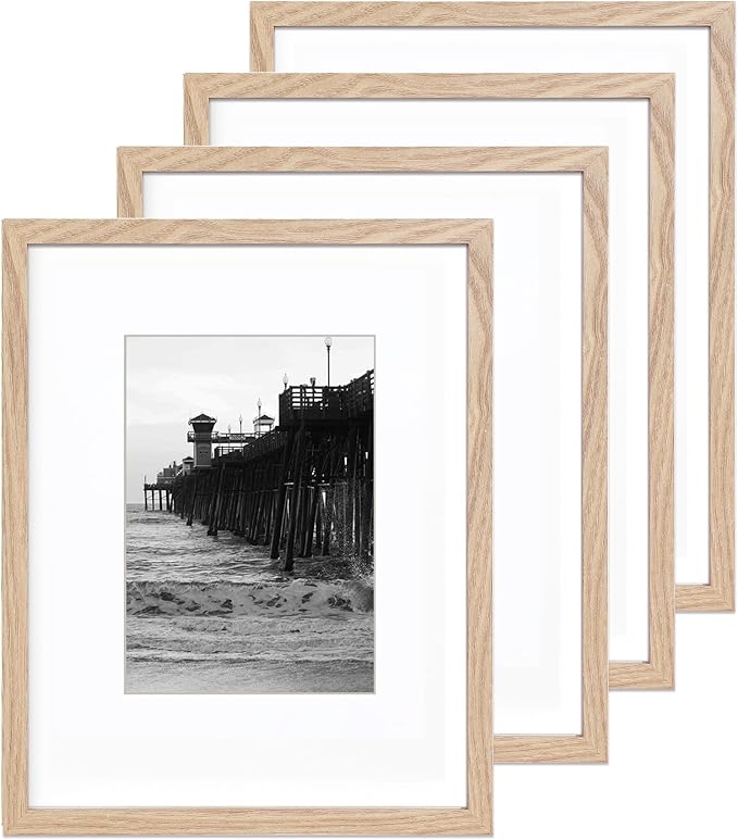 8 ×10 picture frame Nature HD glass picture frames a set of 4, display pictures 5 ×7 cushion or 8 ×10 modern style wood grain composite picture frame, the best gift for friends and relatives