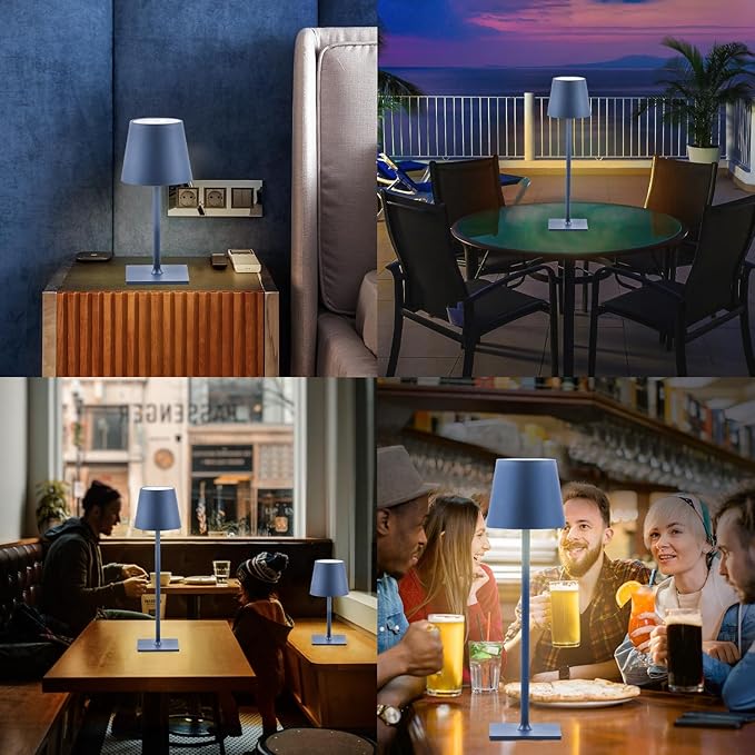 2 Pack Cordless Table Lamps, 3 Colors Stepless Dimming, 5000mAh Rechargeable Battery LED Desk Lamp for Bedroom/Couple Dinner/Desk/Cafe/Dining Room/Terrace