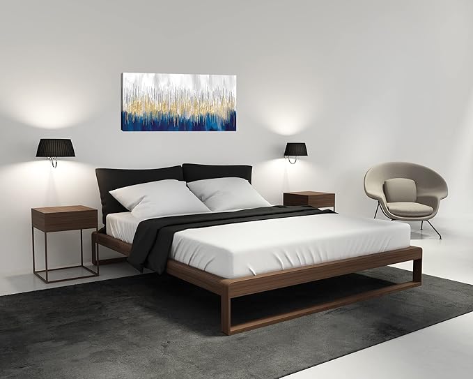 XXMWallArt FC3150 Abstract Wall Art Gold and Blue Canvas painting Artwork Painting Print for Living Room Bedroom Kitchen Home and Office Wall Decor