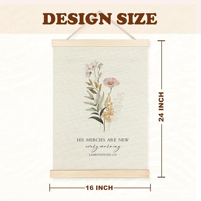 Supwhd His Mercies are New Every Morning Christian Wall Art, Christian Wall Decor for Bedroom Living Room Office 16x24