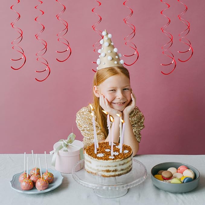 30 Pieces Red Party Swirls Decorations, Foil Ceiling Hanging Swirls Whirls Decoration for Wedding Baby Shower Anniversary Graduation Party Supplies