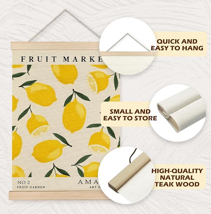 Yomisex Fruit Market Lemon and Orange Wall Art Poster, Vintage Botanical Citrus Fruits Canvas Prints Wall Art Framed for Home Kitchen Dining Room Decor, 12x16 Inch Set of 2