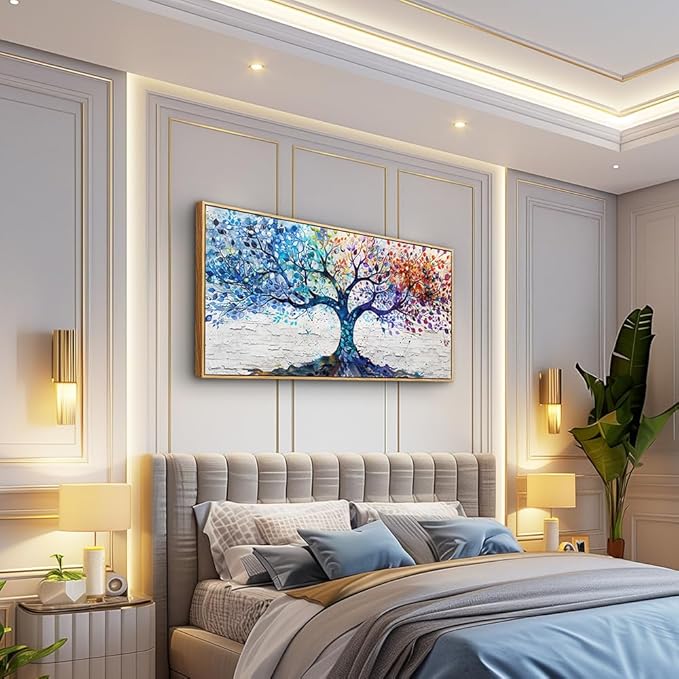 ERQINHUA Canvas Wall Art For Living Room Wall Decorations For Bedroom Modern Restaurant Office Home Decor Colorful Wall Painting Tree Abstract Printing Canvas Pictures Posters 24x48 In Wood Framed