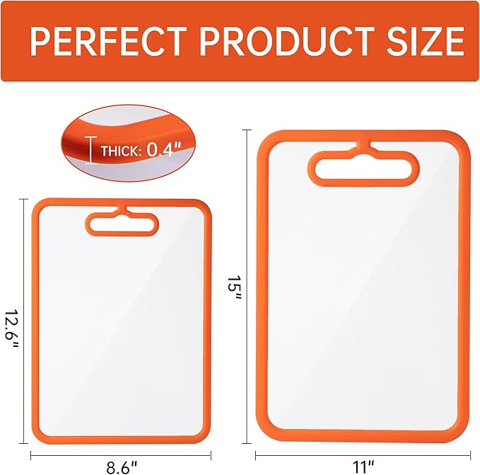 Glass Cutting Board for Kitchen, 2Pcs Tempered Glass Chopping Board with Non-Slip Edges, Dishwasher Safe Clear Cutting Board Set for Countertop, Heat & Shatter Resistant, 15"×11" (Orange)