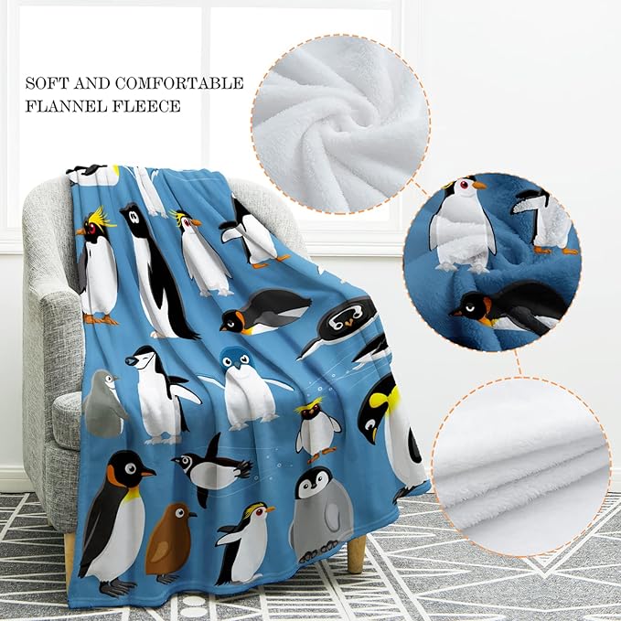 Jekeno Penguin Blanket Gifts for Women Girls Boys Mom Men Home Bedroom Living Room Decor Soft Cozy Lightweight Plush Throw Blankets Blue 60"x80"
