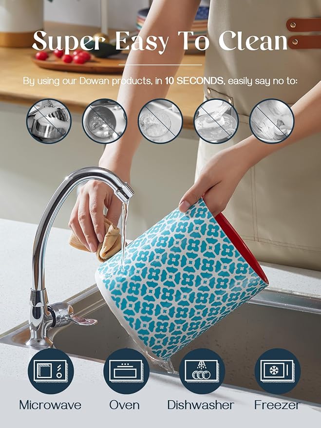 DOWAN Colorful Large Utensil Holder, 7.2" x 6.2" Ceramic Kitchen Utensil Holder for Countertop, Vibrant Patterned Utensil Crock with Protection Cork Mat, Utensil Caddy for Housewarming & Wedding Gift