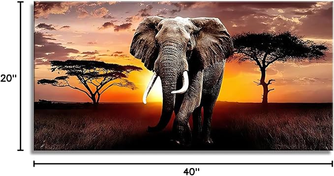 XXMWallArt FC3050 Canvas Wall Art Elephant Picture African Wild Animals Artwork Painting Print for Living Room Bedroom Kitchen Home and Office Wall Decor