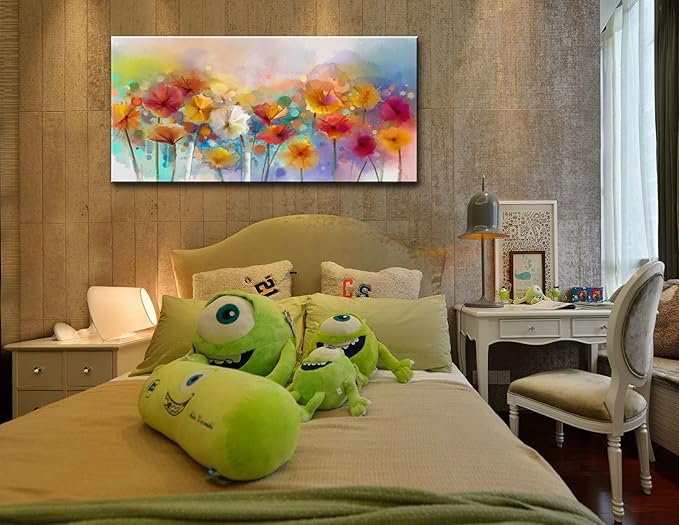 OKEXCKK Abstract Flowers Canvas Wall Art for Living Room - Colorful Floral Painting Picture Print for Bedroom, Large Artwork Wall Decor - 20"x40"