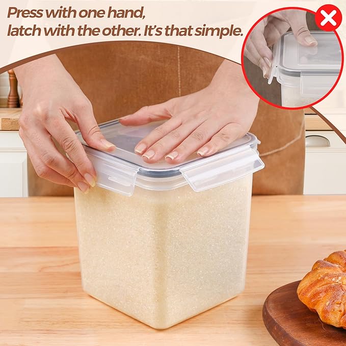 ComSaf Flour Sugar Storage Containers Set of 3 (5.2L/175oz) (2.5L/84oz*2), Large Airtight Food Storage Containers with Lids, Plastic Canisters Sets for Kitchen, Pantry Organizers for Rice and Baking