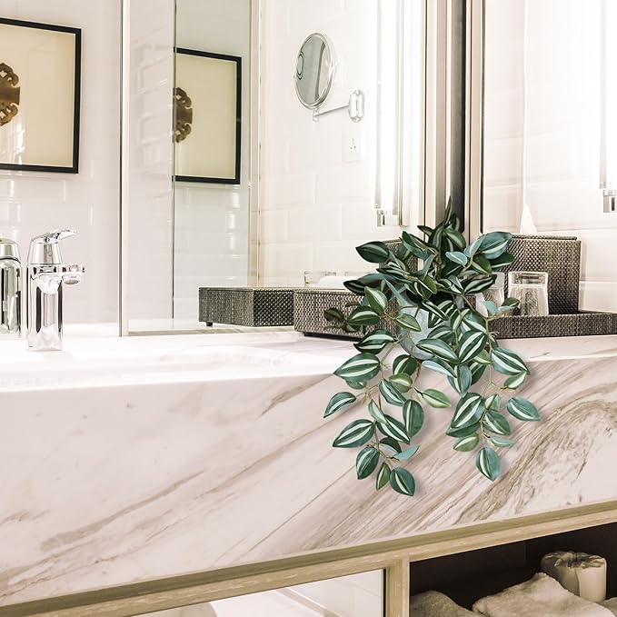 Artificial Potted Plants Indoor - Small Fake Hanging Plants for Bathroom, Home, Office Desk Decor - Low Maintenance UV Resistant Greenery for Shelf, Indoor & Outdoor Use - Realistic Faux Plants