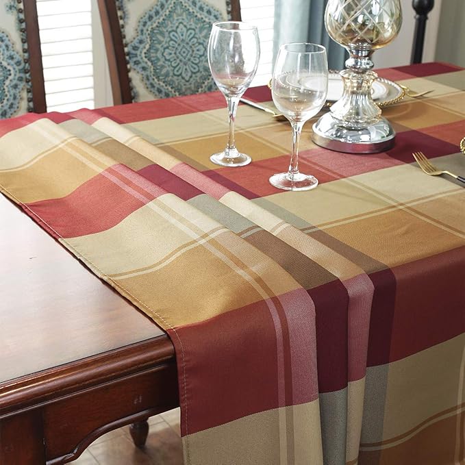 SASTYBALE Rectangle Tablecloth Checkered Style Polyester Table Cloth Spillproof Wrinkle Resistant Heavy Weight Table Cover for Kitchen Dinning Tabletop (Rectangle/Oblong,60" x 102"(8-10 Seats),Red)