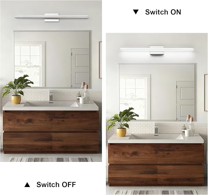 SineRise 40-Inch LED Modern Bathroom Vanity Light Bar, Chrome Modern Acrylic Bathroom Wall Lighting Fixtures Over Mirror (Cool White 6000K)