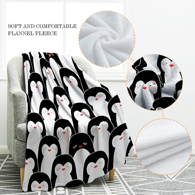 Jekeno Penguin Blanket Antarctic Animals Black and White Penguins Print Gifts for Women Kids Girls Boys Home Bedroom Living Room Decor Soft Cozy Lightweight Plush Throw Blankets 50"x60"