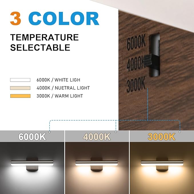 SineRise LED Modern Bathroom Vanity Light Fixtures (16-Inch, 3000K/4000K/6000K, Dimmable), Brown Wood Painted Modern Acrylic Bathroom Wall Lighting Fixtures Over Mirror