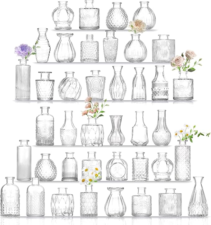 Bud Vases Set of 36,Small Vases for Centerpieces, Glass Bud Vase in Bulk, Mini Vintage Flowers Vase for Wedding, Home Table Decor,Christmas,Party Decoration,Clear