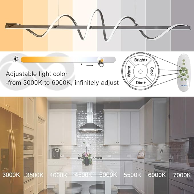 Modern Led Pendant Light for Kitchen Island Lighting 47.24" Black Modern Chandelier Dining Room Lighting Fixture Over Table Dimmable Ceiling Pendant Lights Creative Snake-Shaped Twist Design